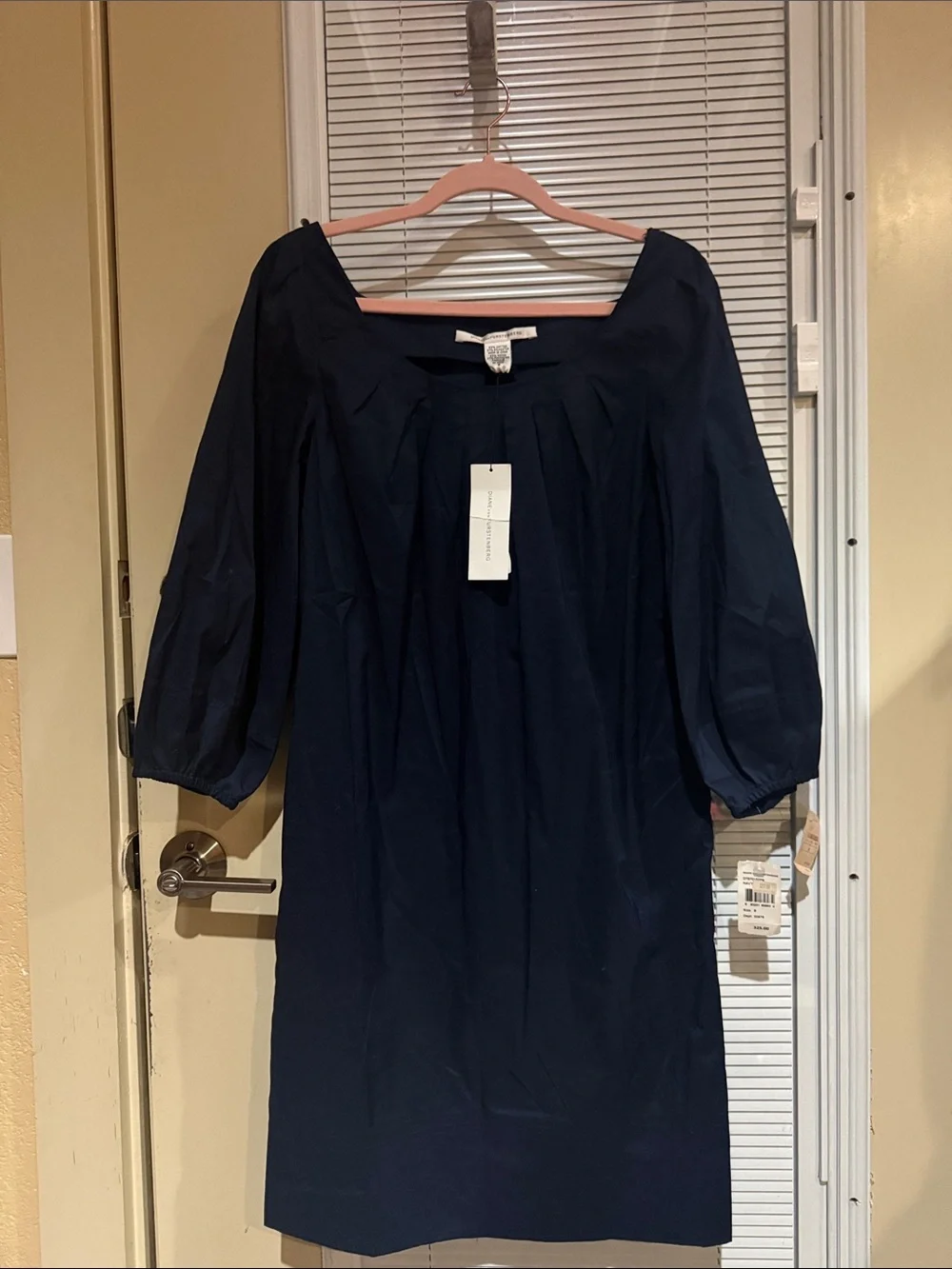 Diane Von Furstenberg Navy Puff-Sleeve Midi Dress